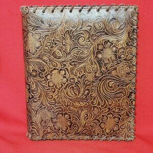 Vintage Leather Bound Photo Album Book Embossed Leather Floral Saddle Design